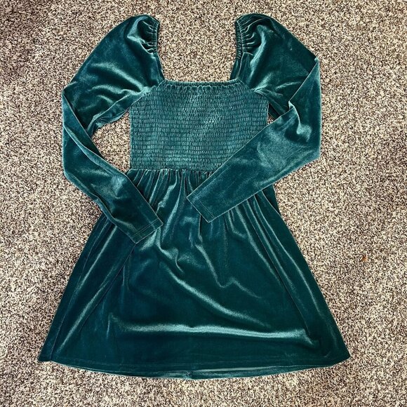 NWT Gap Emerald Green Velvet Skater Dress - Size Small - Picture 1 of 5
